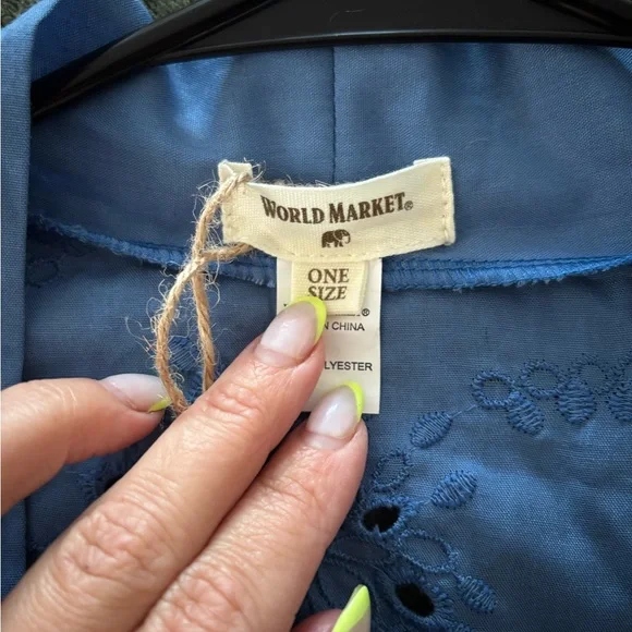 NWT World Market Blue Eyelet Embroidered Kimono - Picture 9 of 10